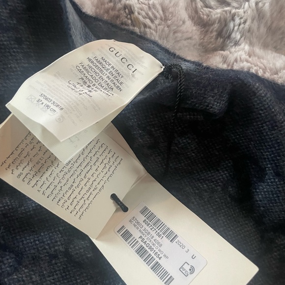 Gucci Unisex Nikky Wool Alpaca Monogram Web Blue Scarf - Picture 6 of 7
